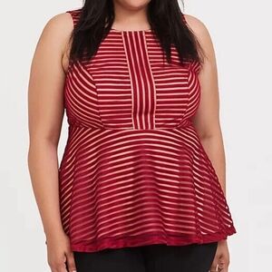 Torrid Dark Red Shadow Stripe Peplum Top Women's Size 4X